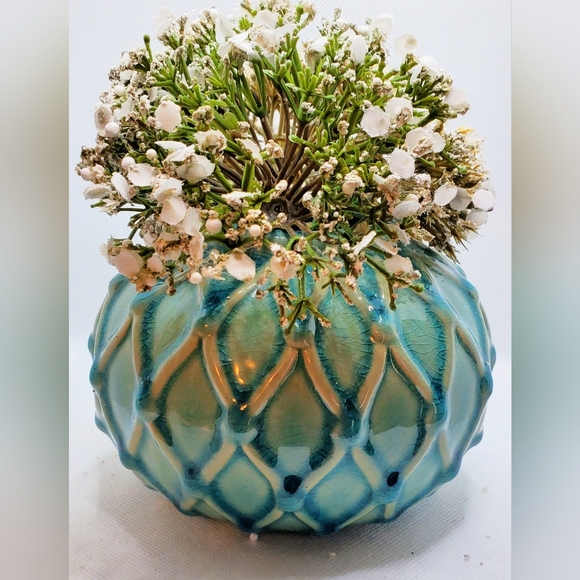 Blue Ceramic Round Vase from Grassland Roads - Picture 2 of 7